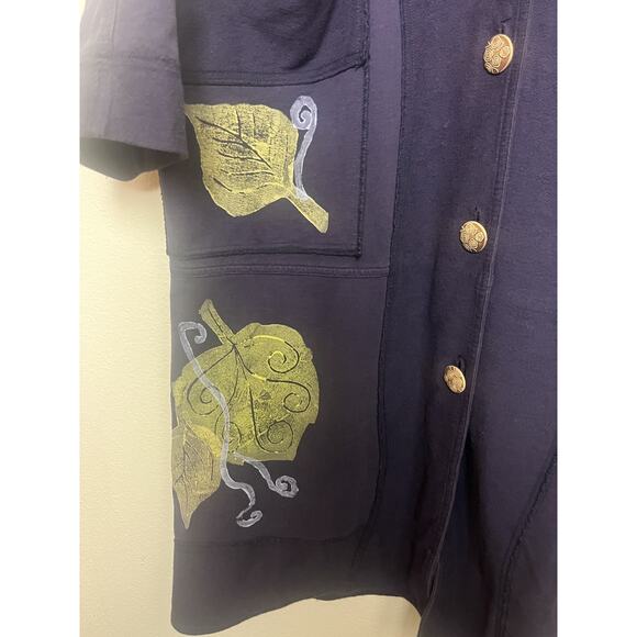 Vintage Long Cotton Duster Coat Cardigan Women’s Medium Large Blue Relaxed - Picture 4 of 11